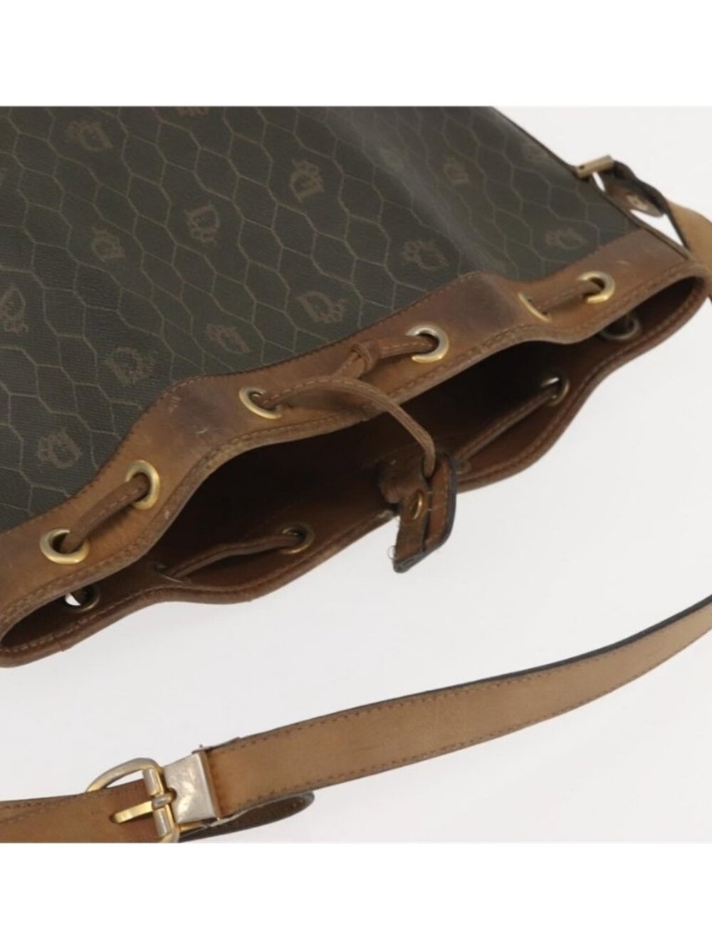 Authentic Christian Dior Honeycomb Canvas Shoulder Bag PVC Black Gold - Picture 16 of 16